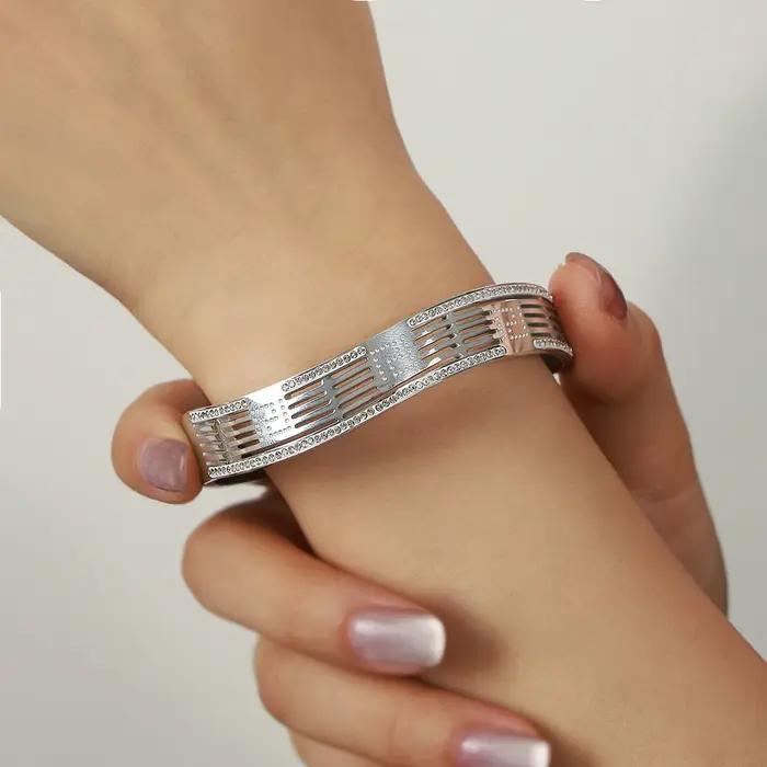 Bracelet jonc ondulé pour femme, plaqué or 18 carats, joncs larges en acier inoxydable, bijou tendan