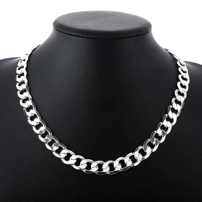 Collier en argent sterling 925 pour hommes, chaîne classique de 12MM, 18-30 pouces, marque de mode f