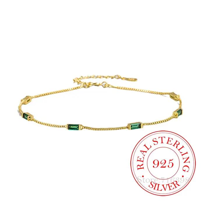 Bracelet chaîne rétro en argent Sterling 925, pierre verte, pour femmes et hommes, breloques, cadeau