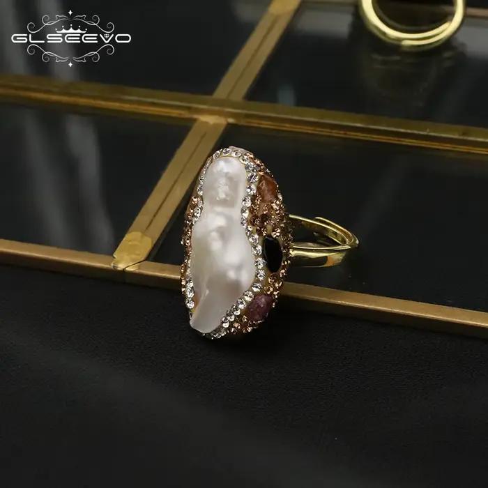 GLSEEVO-Bague en Perles Baroques Naturelles pour Femme, Bijoux Exquis, Mode Simple, Élégante, Person