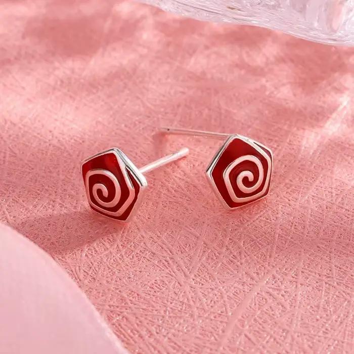 Uini Tail vente chaude nouveau 925 en argent sterling à la mode rouge rotatif fleur boucles d'oreilles doux et exquis fille oreille accessoires