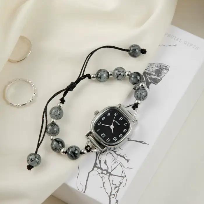 Mode Bracelet perlé montre Bracelet réglable pendentif montre à Quartz montre-Bracelet femmes filles