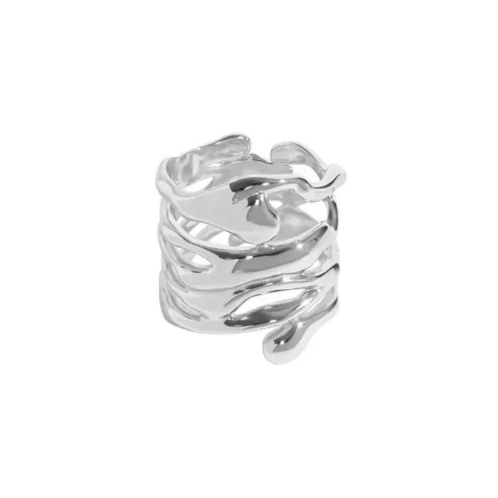 Nouveauté 2026 – Bague large irrégulière ajourée couleur argent pour femme