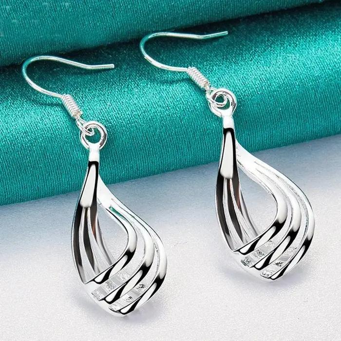 Boucles d'oreilles pendantes en argent Sterling 925 pour femmes, goutte d'eau torsadée, tempérament