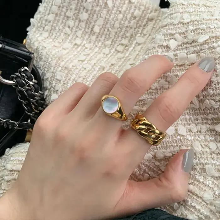 ANENJERY – bague en coquillage rond couleur argent pour femmes