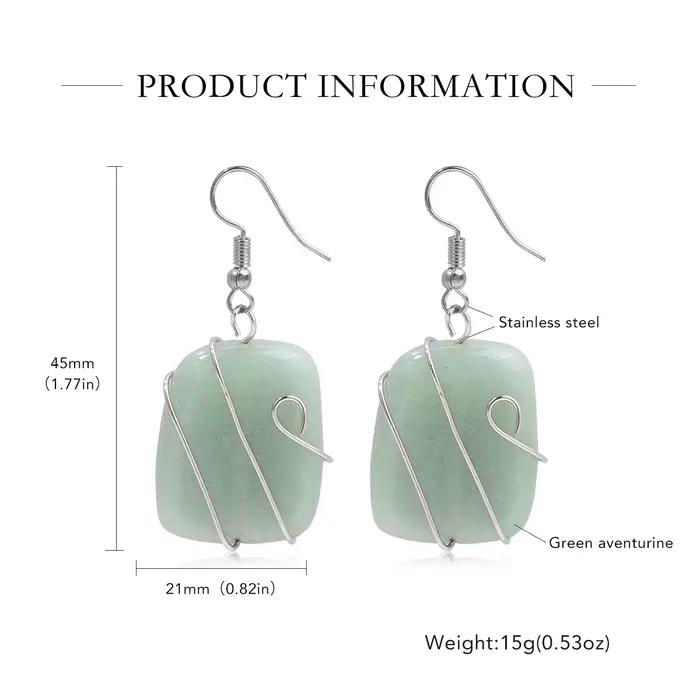 Boucles d'oreilles carrées en soie, Jade naturel, améthyste, cristal blanc, obsidienne, cadeau, bijoux pour femmes, Boucles d'oreilles en pierre naturelle