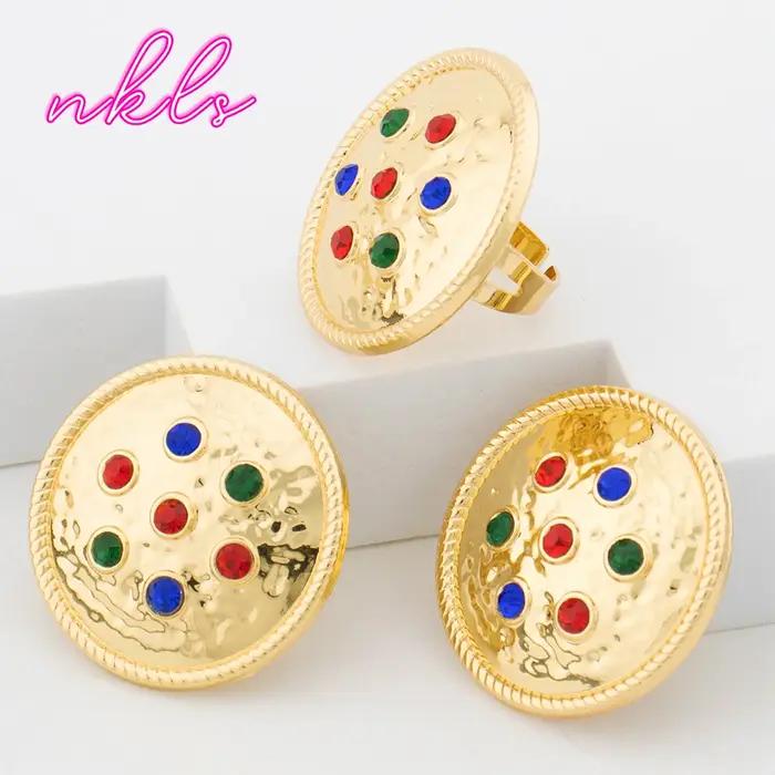 Parure de bijoux de luxe dorée au design rond de Dubaï pour femme