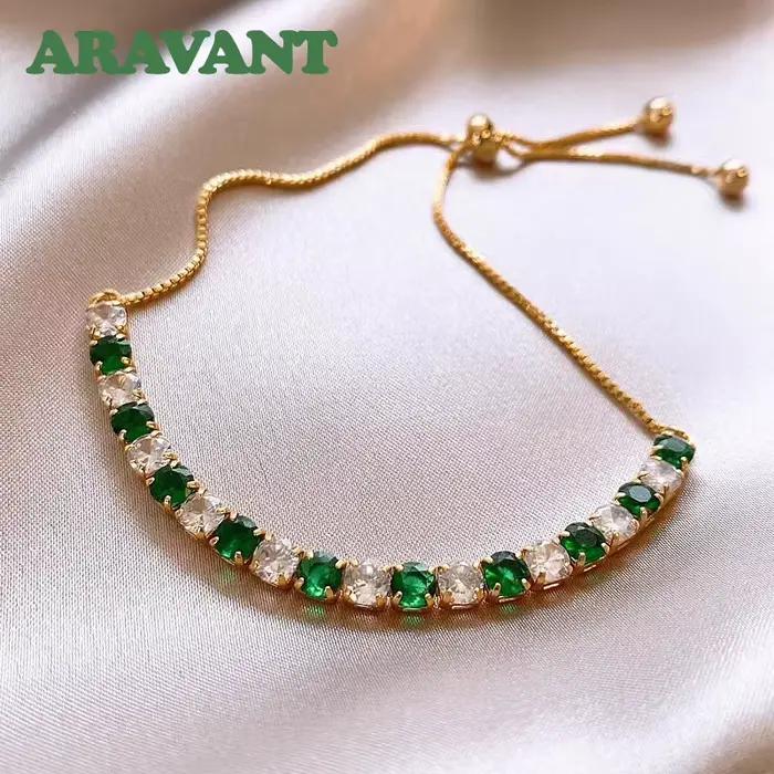 Aravant 925 argent 18K or émeraude Bracelet chaînes pour femmes bijoux de mode