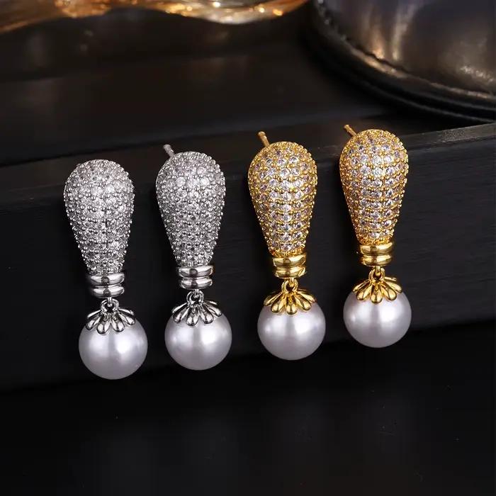 ZAKOL luxe Buling brillant zircone Imitation perle boucles d'oreilles pour les femmes afrique saoudienne à la mode dame fête bijoux