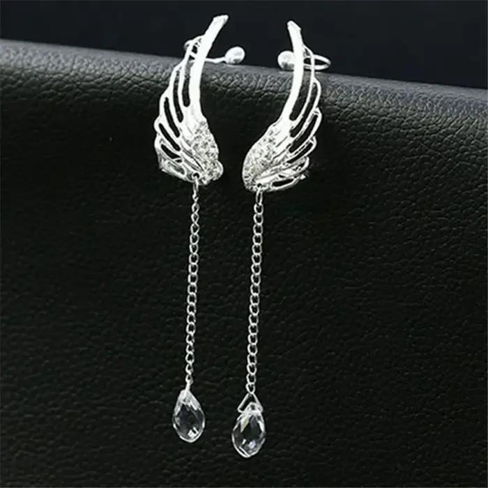 Boucles d'oreilles ailes d'ange en cristal plaqué argent