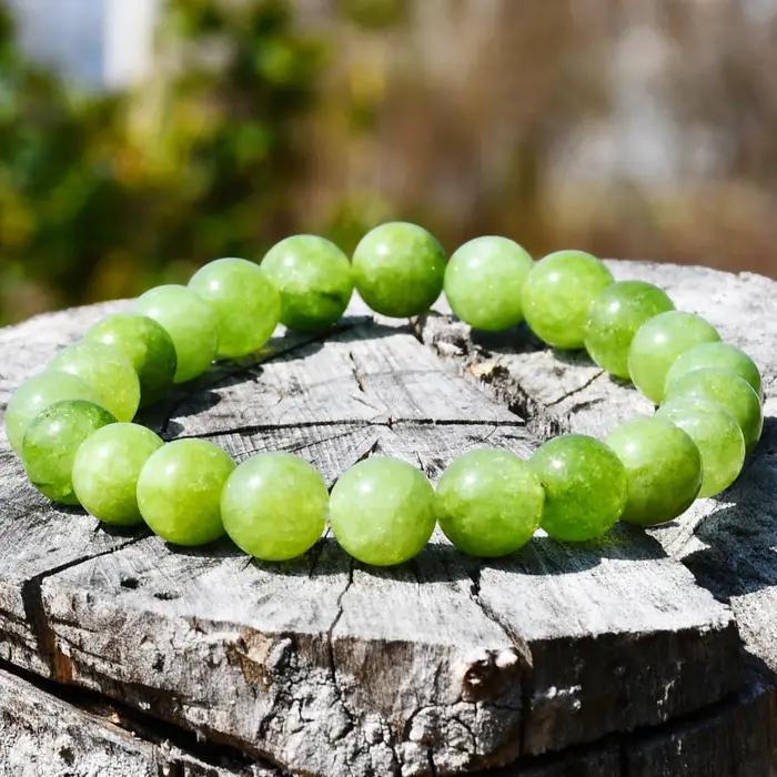 Bracelet de perles rondes en péridot vert pour femmes