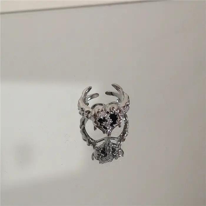Punk Harajuku Goth épines noir argent couleur coeur irrégulier croix anneau ouvert pour femmes hommes amoureux Vintage années 90 Y2K Grunge bijoux