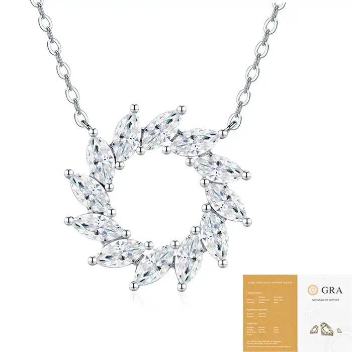 Collier pendentif soleil en moissanite taille marquise en argent S925 LinkerLove pour femme