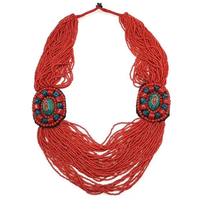 Grand collier ethnique tibétain traditionnel