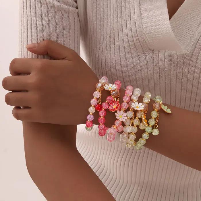 Bracelet perlé en cristal de pop-corn mignon pour femme