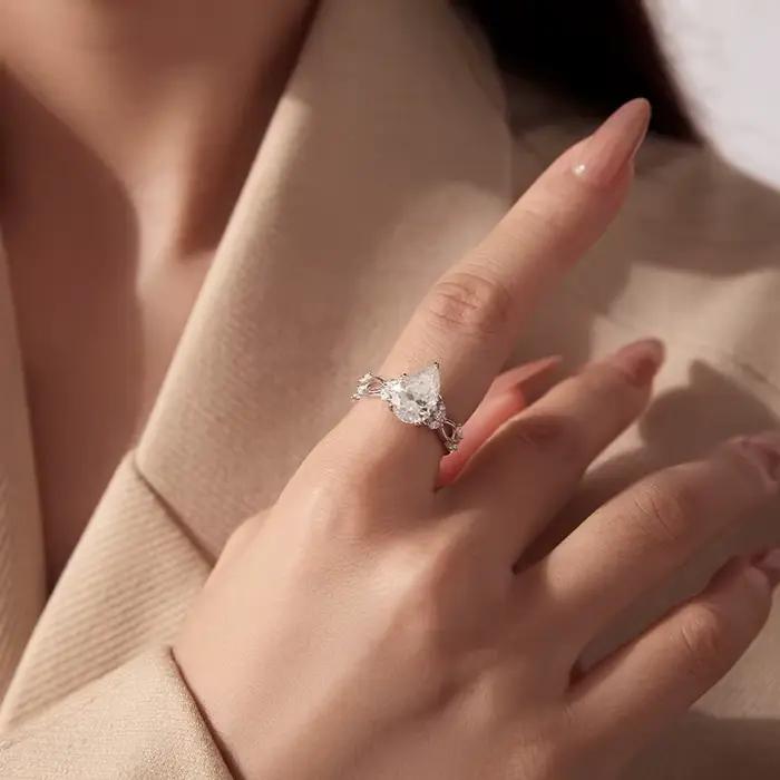Bamoer U – bague en argent Sterling 925 avec moissanite en forme de goutte d'eau, design unique, certifiée, bijoux fins pour femmes, mariage