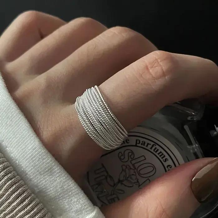 Bague en argent réglable style gothique multilignes pour femmes occasions spéciales soirée festive anniversaire