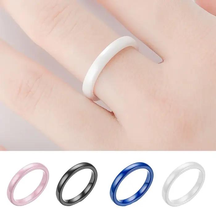 Bague en acier inoxydable pour femmes, bagues minimalistes, rondes, simples, lisses et brillantes, couleur blanche, bleue, rose ou noire, idéales pour les soirées et occasions spéciales