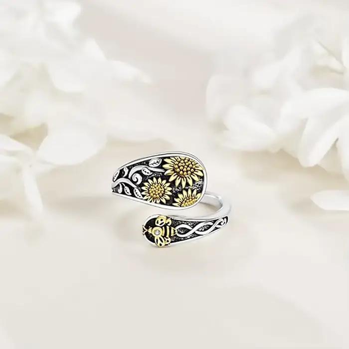 Bague marguerite abeille en argent Sterling 925