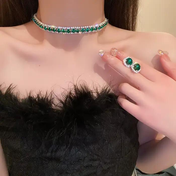 Ensembles de boucles d'oreilles en cristal vert pour femmes