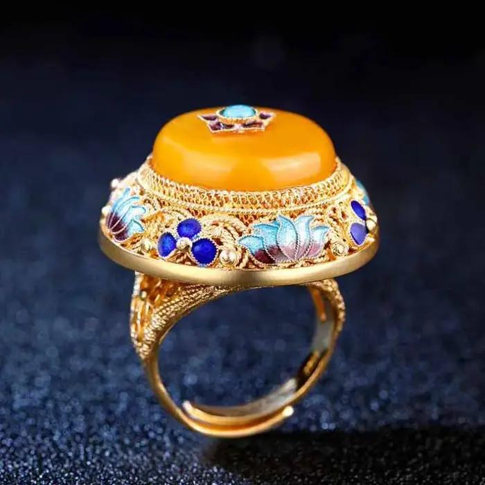 Bagues en porcelaine et émail lotus pour femmes