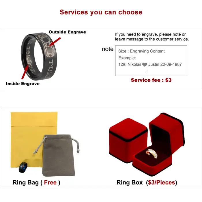 Bague en carbure de tungstène noir pour hommes et femmes
