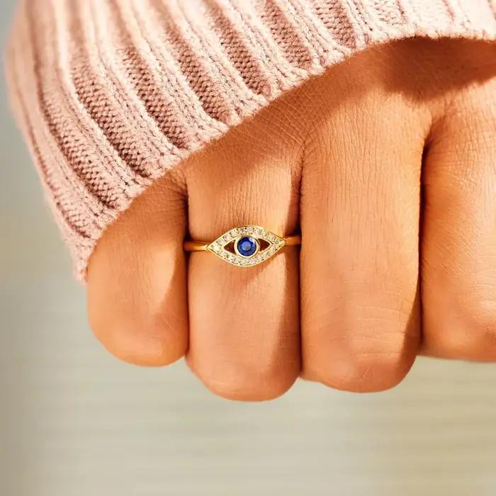 Bague de Protection contre le mauvais œil plaqué or 14 carats