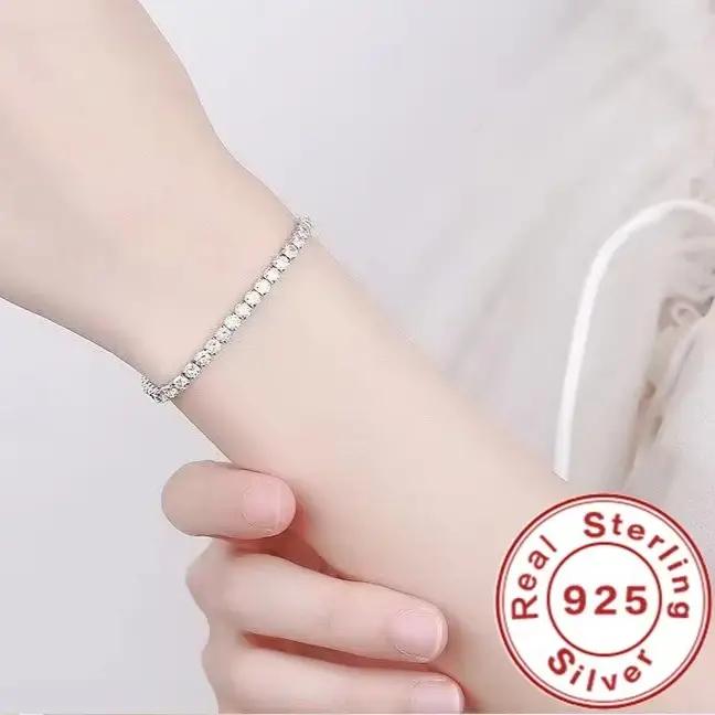 Bracelet de Tennis de Luxe en Argent 925 Serti de Cristaux de Zircone Blancs Pour Femmes Occasions Spéciales Engagement Mode Tendance