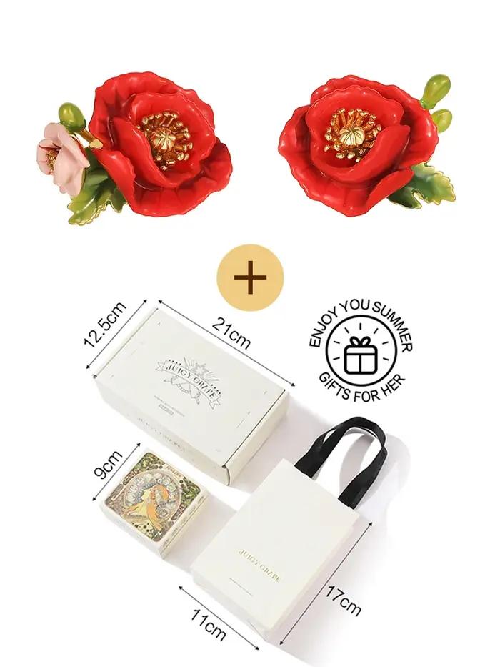 JUICY GRAPE – ensemble de bijoux en forme de fleur de coquelicot rouge pour femmes, boucles d'oreill