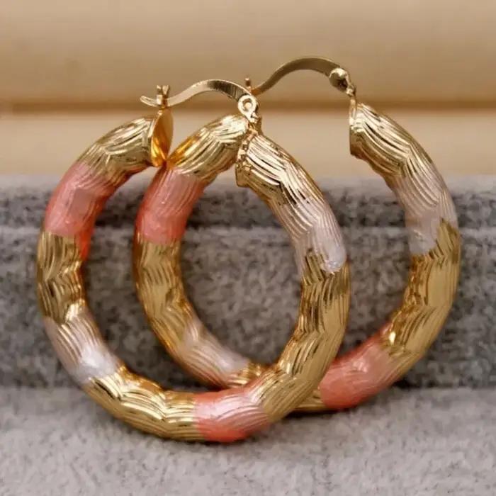 Boucles d'oreilles créoles dorées en alliage de Style bohème