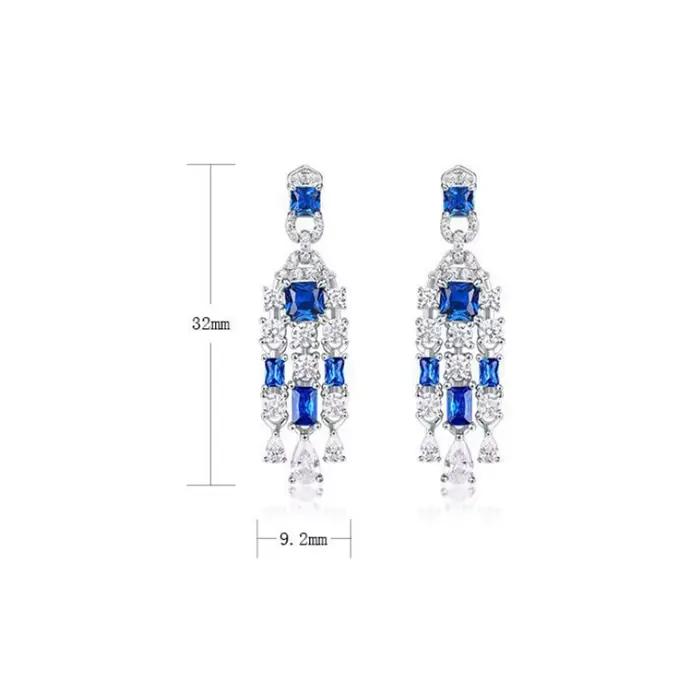 ALLNOEL-Boucles d'oreilles pendantes en argent regardé 925 pour femme, pompon en forme de main de spinelle bleue, cadeau de luxe, bijoux Boho, fête de mariage