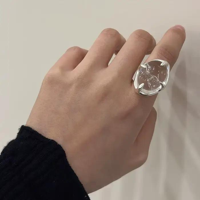 Anneau géométrique transparent en métal avec zirconium pour femmes, bague de cocktail ajustable, cadeau pour mère, épouse, meilleure amie, occasions spéciales