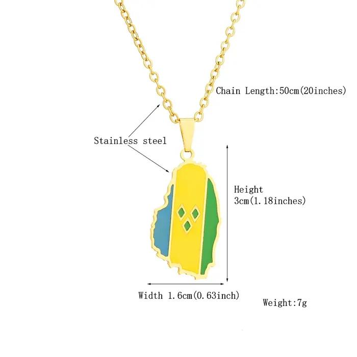 Colliers pendentifs drapeau de la carte de Saint-Vincent-et-les-Grenadines en acier inoxydable, bijo