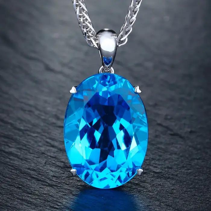 Collier en argent Sterling 925 avec pendentif topaze du Rhin et saphir pour femmes occasions spéciales fiançailles anniversaires mariage romantique tendance