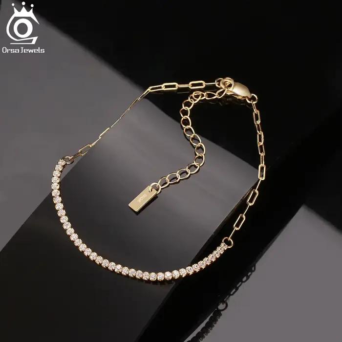 Bracelet en argent sterling 925 ORSA JEWELS plaqué or 14K avec extenseur pour femmes occasions spéciales anniversaire mariage