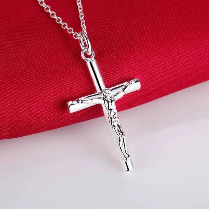 Collier en argent Sterling 925 pour femmes, pendentif chaîne croix, bijoux à la mode, accessoires de fête de mariage, cadeaux