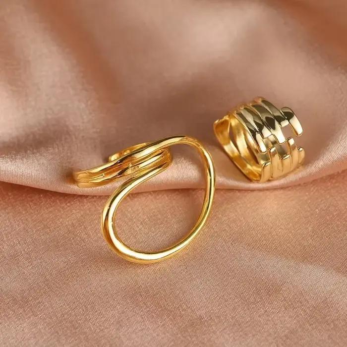 Bagues en alliage de zinc géométriques déformées style vintage pour femmes à lignes uniques