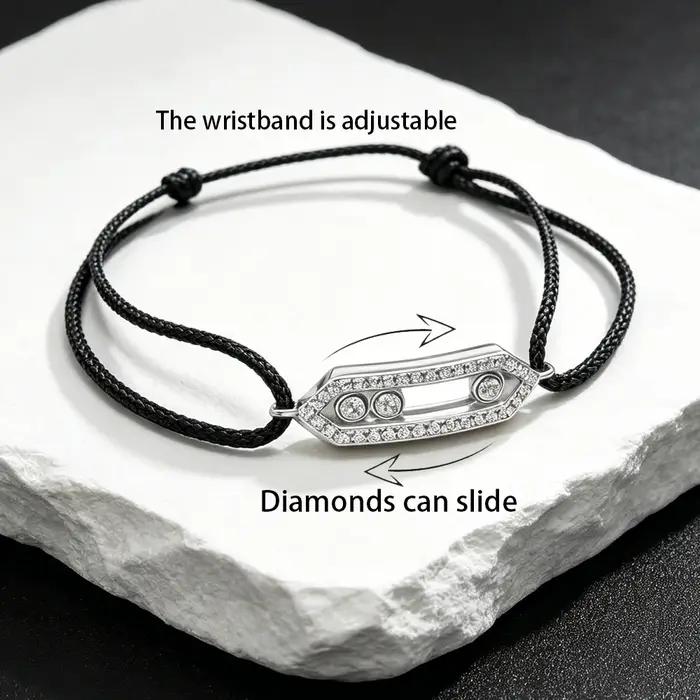 Bracelet cordon coulissant diamanté argent géométrique pour homme femme ajustable élégant soirée cérémonie sportif