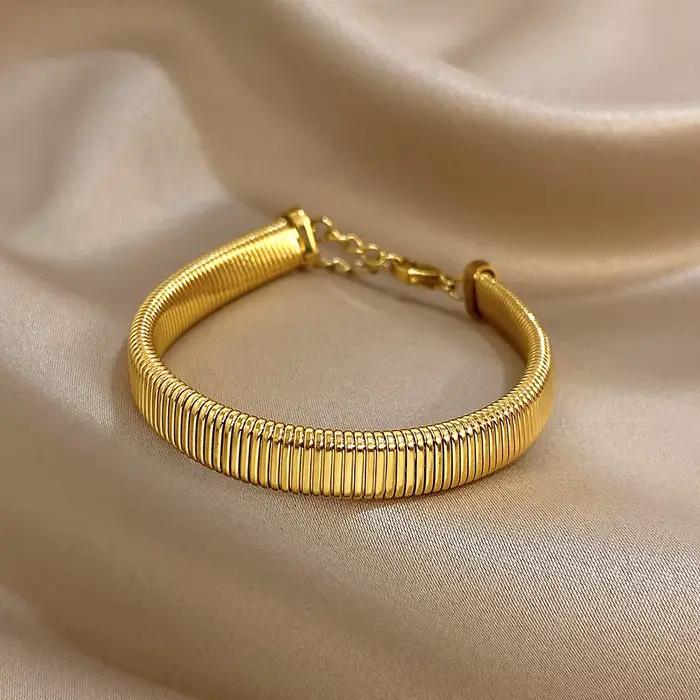 Bracelet élastique réglable, bijoux cadeaux, Simple, mode, plaqué or, en acier inoxydable, pour femmes et hommes