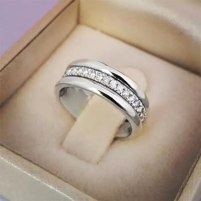 Bague de mariage simple pour femmes pavé central zircon blanc alliance de mariage cadeau Saint-Valentin Fête des Mères anniversaire ocassions spéciales