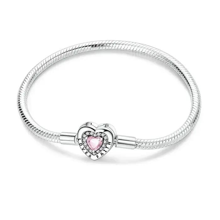 2025 Valentine nouveau 925 argent rose arc plein diamant Bracelet Original 17-20CM ajustement bricol