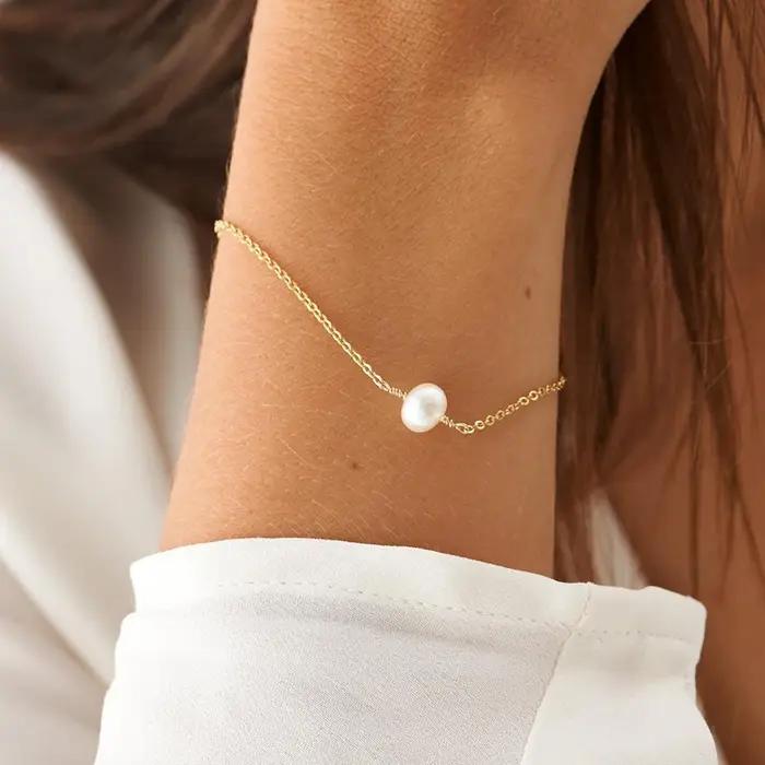 Bracelet de perles baroques naturelles pour femme, bracelets faits à la main, bijoux remplis d'or 14