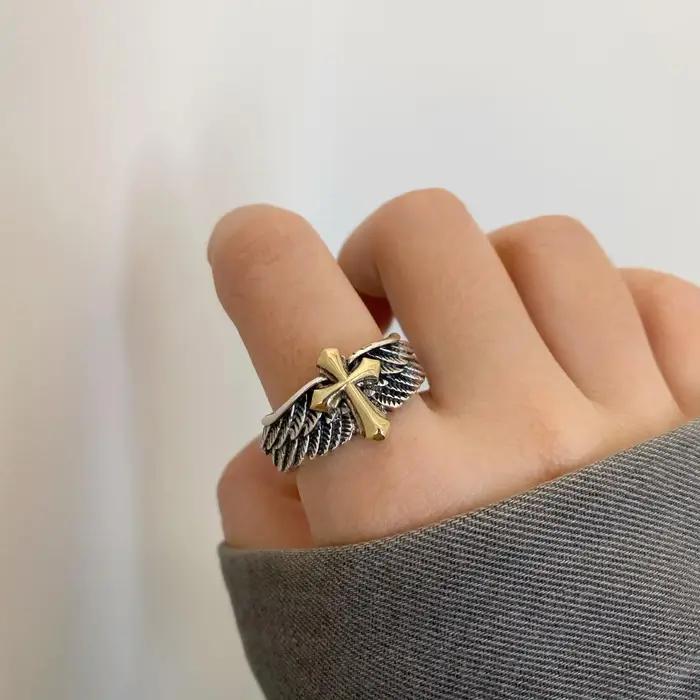Bague Graffiti rétro en plumes croisées pour homme punk gothique rock hip hop unisexe bijou occasion festive concert