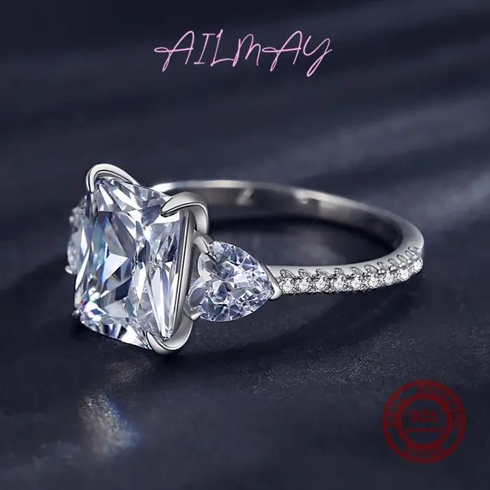 Ailmay exquis luxe Rectangle 3ct AAAAA CZ bague 925 bagues en argent Sterling pour les femmes de fiançailles de mariage bijoux féminins fins