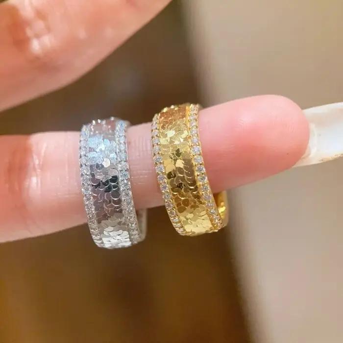 Bague Vintage en argent 925 avec diamants cloutés et paillettes