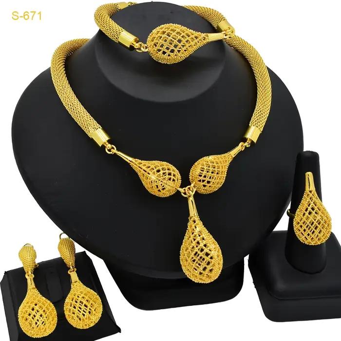 ANIID – ensemble de bijoux de luxe de Dubaï pour femmes, couleur or africain 24k, grand collier avec