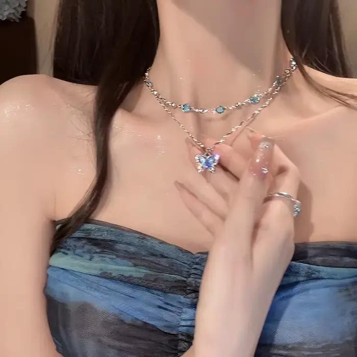 LATS – collier papillon romantique en cristal bleu pour femmes et filles