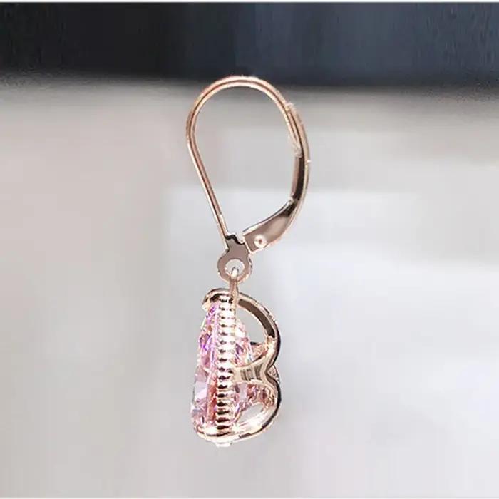Boucles d'oreilles pendantes en quartz rose naturel pour femme