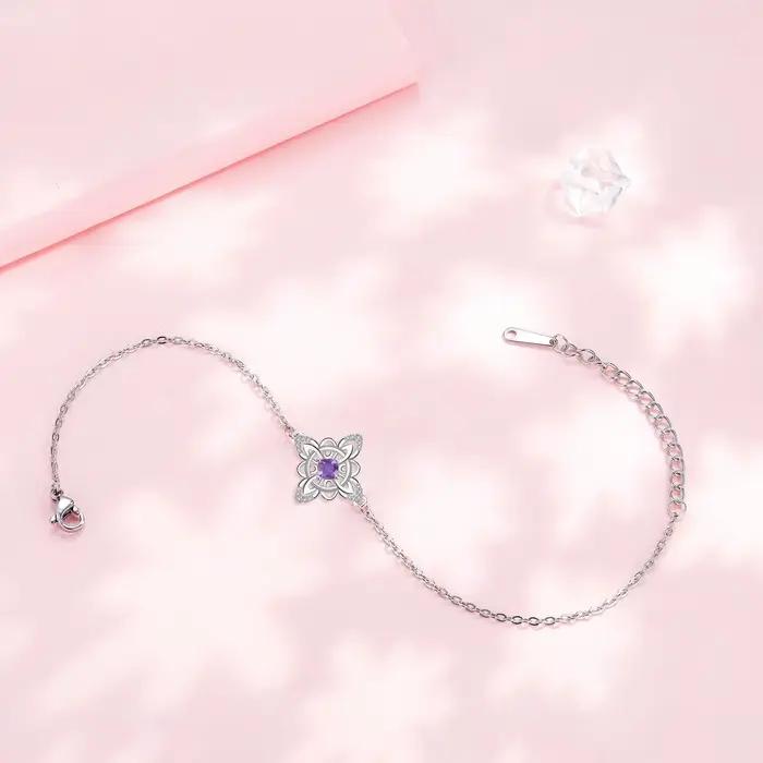 Bracelet noeud de sorcière en argent thaïlandais avec amulette de Protection en zircone cubique violette