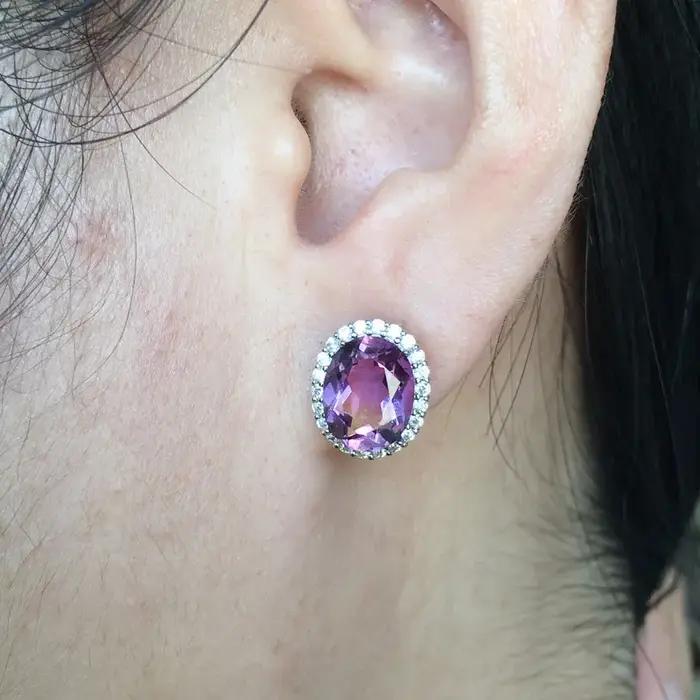 Boucles d'oreilles ovales en argent regardé 925 pour femme